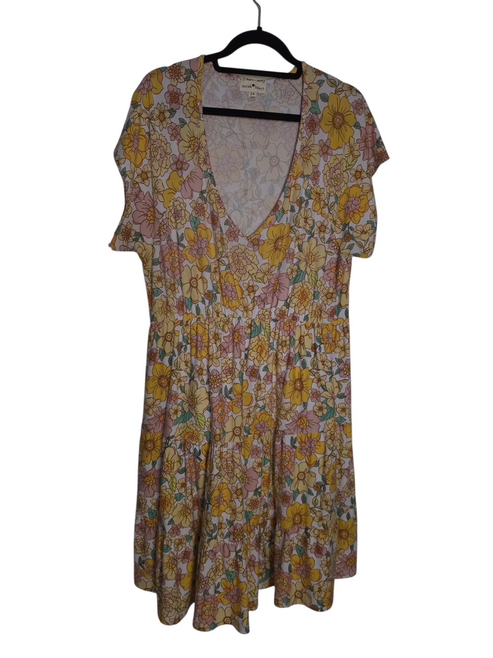 Derek Heart Floral Tiered V-Neck Dress 2X - Picture 2 of 5
